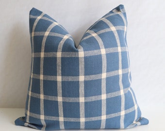 Funda de almohada azul índigo, cojín a cuadros estilo granja, almohada con estampado de cuadros azules y blancos, decoración de cabaña costera, casa de lago, funda de almohada 18x18 20x20