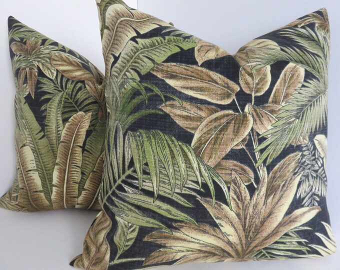Palm Print Pillow Coversblack Green Brown Outdoor Pillows Etsy