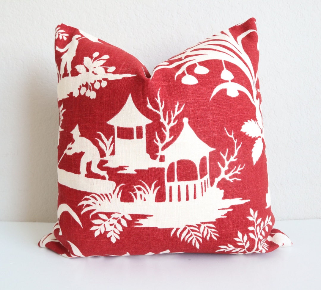 Set of Two Pillows, Chinese Pillow Covers, Red Chinese Pillows, Pillow