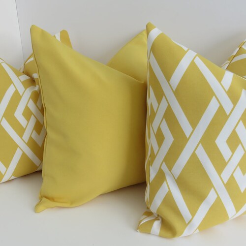 Outdoor/indoor Pillow Covers Solid Yellow Pillows White Etsy