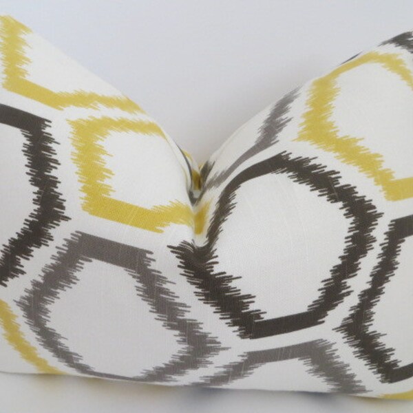 Ikat Pillow Covers,Decorative yellow Pillow,Dwell Studio Pillow Cover,TrellisPillow, Gray Yellow Ikat Pillow cover, Brown Yellow IKat Pillow