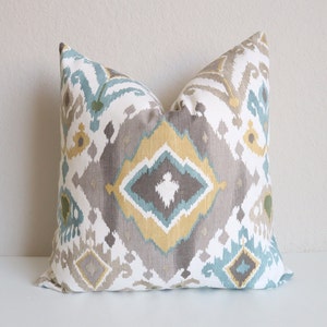 Ikat Pillow Covers,Turquoise Ikat Pillows, Decorative IKat Pillows,Gray Pillow Covers, Yellow Mustard Pillows, Light brown Ikat Pillow Cover