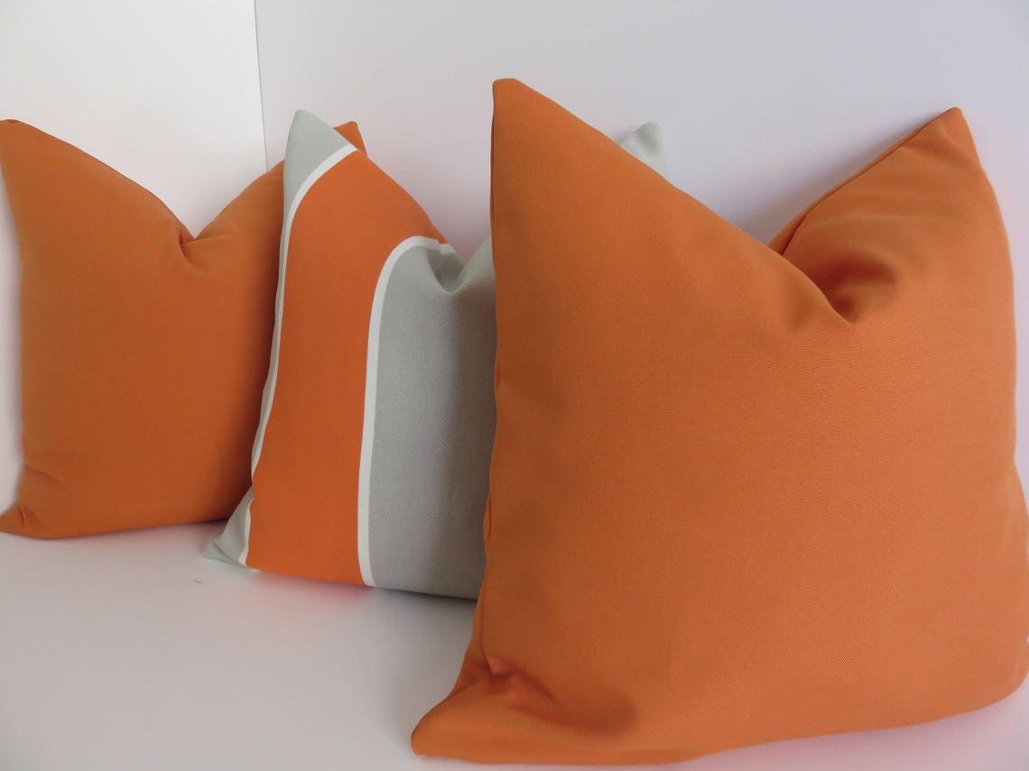 Outdoor/indoor Pillow Covers Gray Orange Pillow Covers Etsy