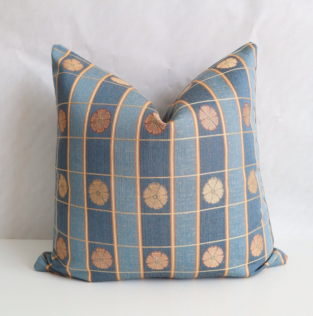 Set 18x18 Pillow Covers Gold Blue Stripes Jaguard Pillow Cover Blue