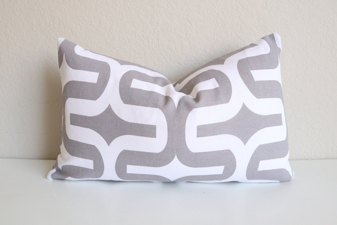 Grey, White Pillow Cover 12x20, Pillow Lumbar, White Pillow Lumbar