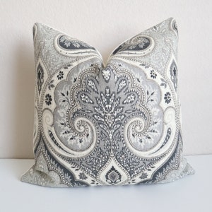 Kravet Latika Pillow Cover Gray Pillow Cover Gray & Cream Pillow Cover Ivory Gray Pillow Cover Paisley Black Pillows, Kravet fabric 18x18