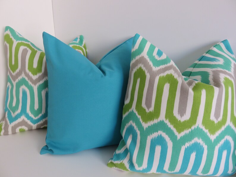 Outdoor/indoor Turquoise Green Grey Pillow Covers Outdoor Etsy