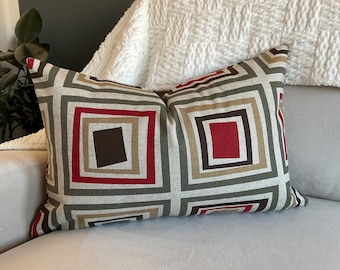 Brown Taupe Geometric Pillow Cover, Modern Square Pattern Cushion, Neutral Contemporary Throw Pillow, Mid Century Decor Accent