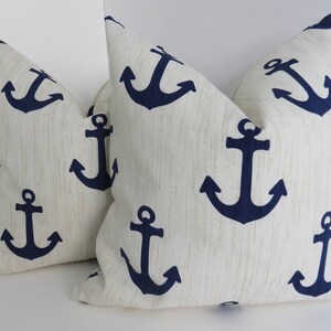 Outdoor Blue Marine Pillows Outdoor Pillows Pillow Covers-Anchor Blue Marine Pillow Covers Cream Blue Outdoor Pillows 16x16/18x18/20x20 image 4