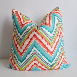 Aqua Green Coral Pillow covers - Orange Green Chevron Pillow - Aqua Pillows - Chevron Pillow Cover -Coral Pillow Covers - Zig Zag Pillows