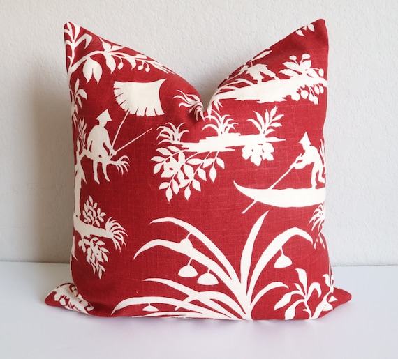 SET OF Two Pillow Covers 18x18, Red Cream Chinese Pillow Cover