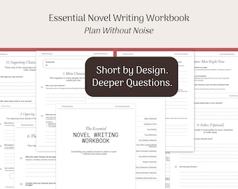 Novel Writing Workbook: Character & Story Planner (PDF Download) | Short by Design, Deeper Questions | Plan Without Noise