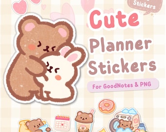 GoodNotes Planner Pegatinas / Lindo Kawaii Mood & Work PNG / 40 Pegatinas de Planificador Digital para iPad