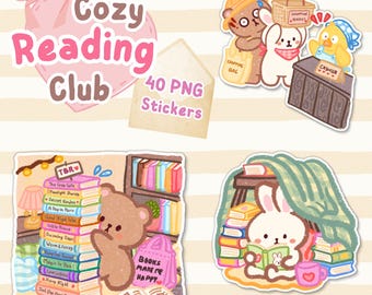 40 pegatinas de lectura para GoodNotes / Lindas pegatinas para agendas de amantes de los libros / Kawaii PNG