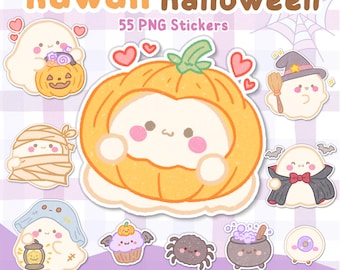 55 pegatinas del planificador de Halloween, pegatinas digitales Kawaii, GoodNotes PNG, planificador de iPad