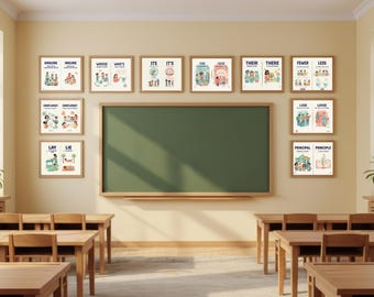 Pósteres de palabras en inglés que se confunden comúnmente / Juego de 10 en acuarela / Descarga digital / Paquete para el aula