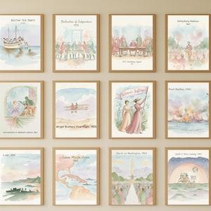 U.S. History Posters | Set of 24 Watercolor | Digital Classroom Bundle | Social Studies Wall Art