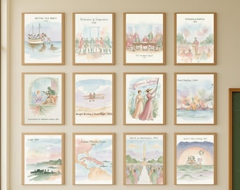 U.S. History Posters | Set of 24 Watercolor | Digital Classroom Bundle | Social Studies Wall Art