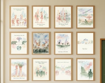 Pósteres de épocas históricas / Juego de 44 acuarelas / Paquete digital para el aula / Decoración de pared para estudios sociales