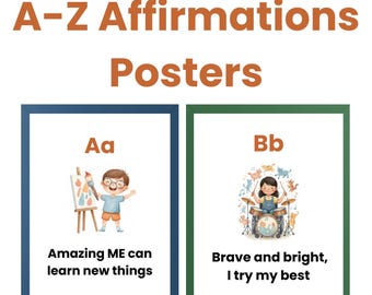 Pósteres de afirmaciones de mentalidad de crecimiento de la A a la Z para niños – Material imprimible para el aula de aprendizaje socioemocional (descarga digital)
