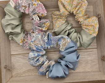 LIMITED EDITION Hair Scrunchie - Japanese Liberty Fabric Mixed with Silky Satin