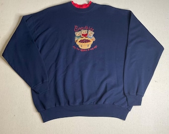 Vintage sweatshirt met geborduurde teddybeer Vintage My Grandkids-trui met ronde hals
