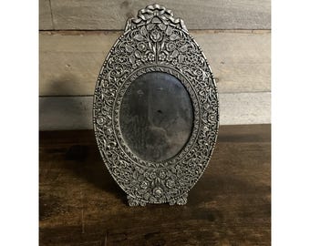 Vintage sierlijke Victoriaanse stijl bloemen zilverkleurige fotolijst-6,5 l x 4 w