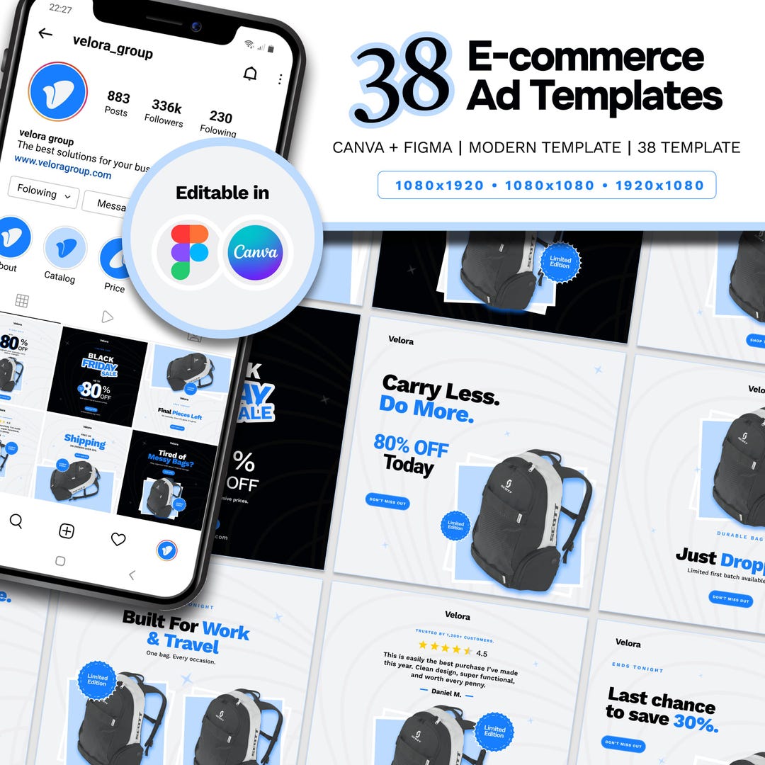 38 Editable E-commerce Ad Templates Bundle (canva & Figma) - Etsy