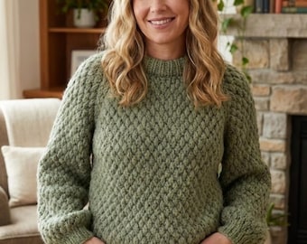 Modèle de pull au crochet au point alpin | Pull raglan texturé (téléchargement PDF)