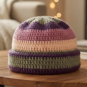 Striped Crochet Beanie Hat PDF Pattern | Modern Beanie Tutorial | Easy Colorwork Crochet Pattern | Handmade Winter Cap Guide