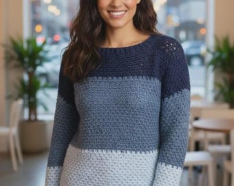 Patroon gehaakte trui met structuur | Pullover met kleurvlakken pdf | Oversized pasvorm