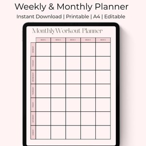Gym Planner | Weekly & Monthly Workout Tracker (Digital Download)