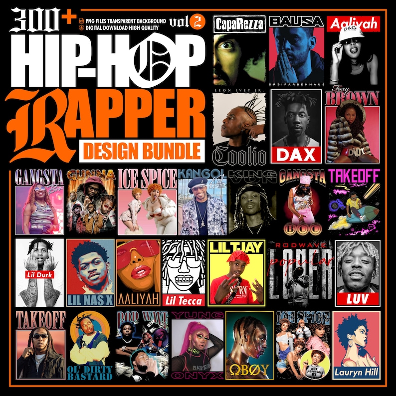 Hip Hop Rappers Design 300+ Vol.2 Music Artists Bundle Design / Tshirt ...