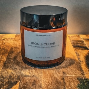 Iron & Cedar Cologne Balm | Leather, Patchouli, Bergamot Solid Fragrance (4 oz)
