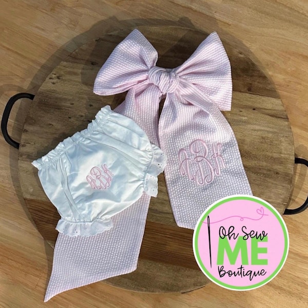 Monogrammed Seersucker Baby Swaddle Bow | Newborn Gift (bloomers sold separately)
