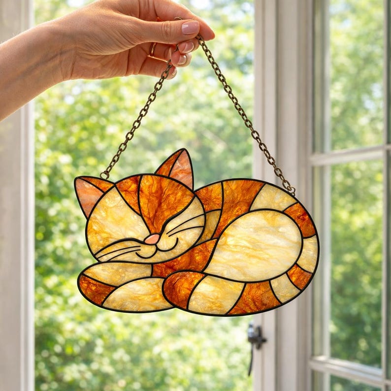 Sleeping Cat Suncatcher Stained Glass Pattern, DIY Home Decor (PDF ...