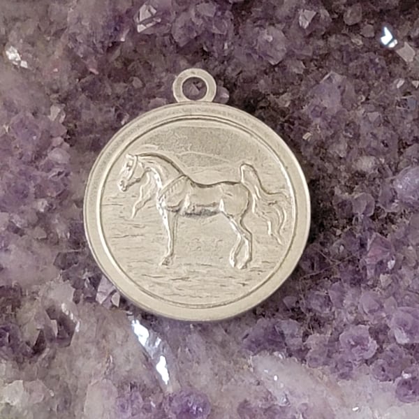 Handmade Pewter Arabian Horse Pendant Necklace, Leather Cord Equestrian Jewelry