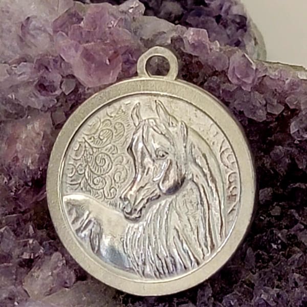 Pewter Arabian Horse Pendant Necklace, Leather Cord Equestrian Jewelry