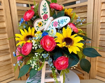 All Year Around Floral Butterfly Centerpiece Decor  Mothers Day Spring Floral Gift
