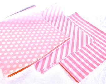12 pink mix dot, stripe and gingham WAX PAPER sheets-Pink Lemonade party shop EXCLUSIVE-basket liners-food safe