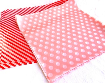 12 pink dot and red stripe WAX PAPER sheets-Pink Lemonade party shop EXCLUSIVE-basket liners-food safe