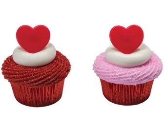 Red heart cupcake rings - 12 count