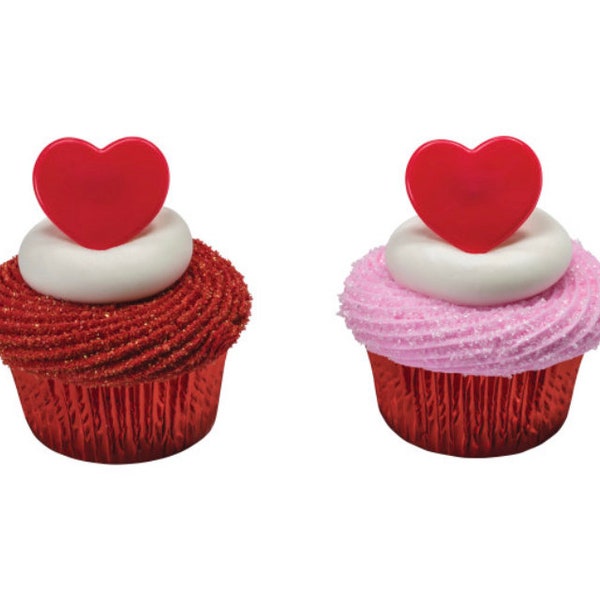 Anneaux à cupcake coeurs rouges - 12 unités