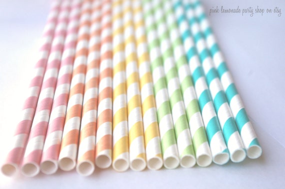 RaiNBoW Pack-PaSTeL CoLoRs- Stripes--Paper Straws--25ct with Free Printable diy Flags Il_570xn