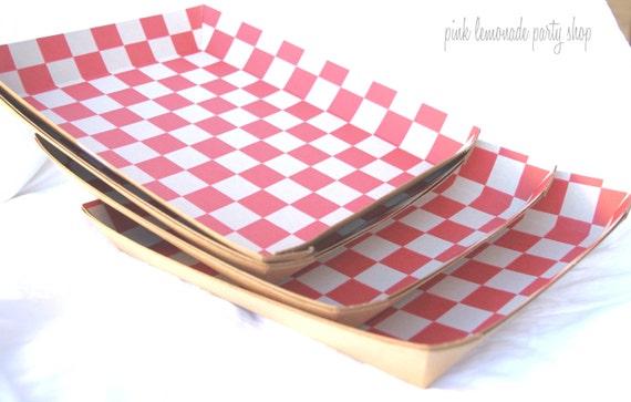 PiCNIC Tray with Red Check Pattern-Free Diy Printable file-set of 5brown Kraft -Picnics-Movie NIght--Parties- Il_570xn