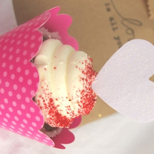 12 Hot Pink Dot Reversible Cupcake Wraps with Scalloped Edge-pink dot and solid pink image 1