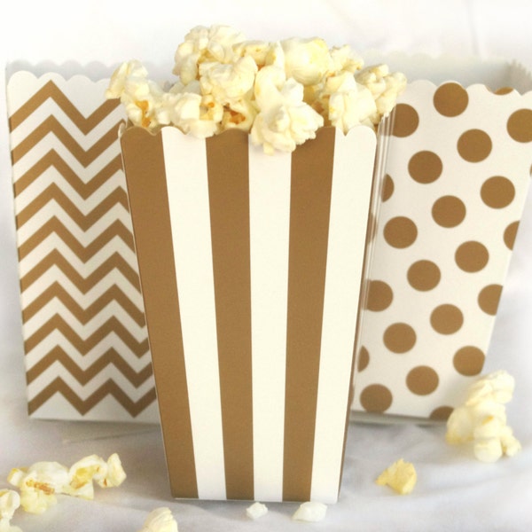 Paper Popcorn Boxes Metallic Gold-- Mixed pack-12ct--parties,wedding,favors