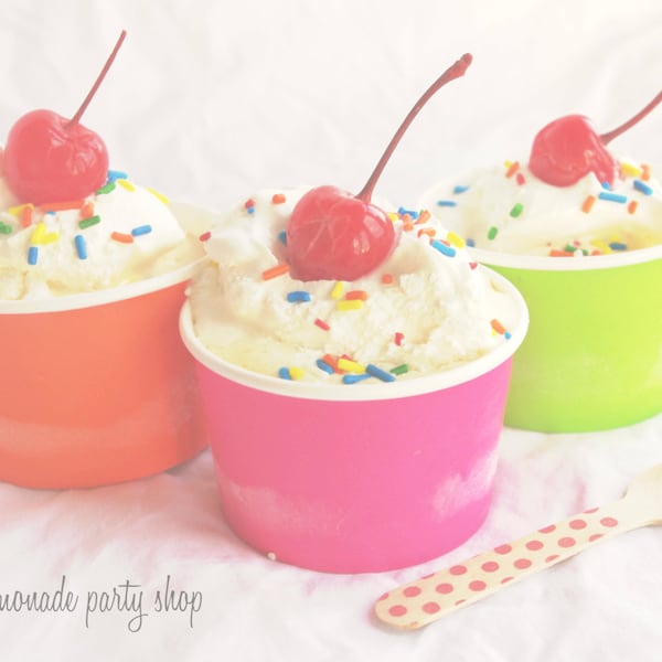 20 Little Ice Cream Cups-choose your color-pink,orange,green or white-4oz-Party Favors-Ice Cream-Showers-Weddings-20ct