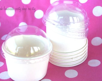 10 Little White Paper Ice Cream Cups with Lids-4oz-Party Favors-Ice Cream-Showers-Weddings-10ct