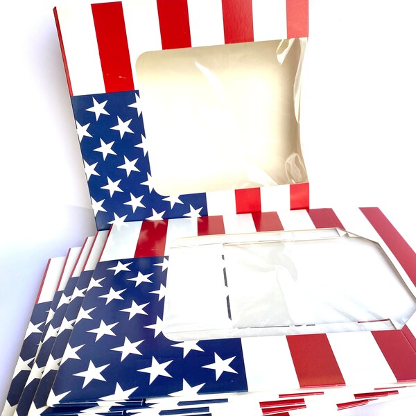 STaRS and STRiPeS SMaLL CaKe BoXes with WiNDoW---4th of July---Patriotic--Gifts-Parties--3ct
